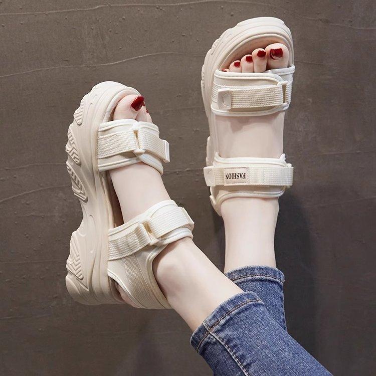 Sports Sandals Women's 2025 Summer New Muffin Thick Sole Heightening Small Velcro Casual Beach Roman Shoes