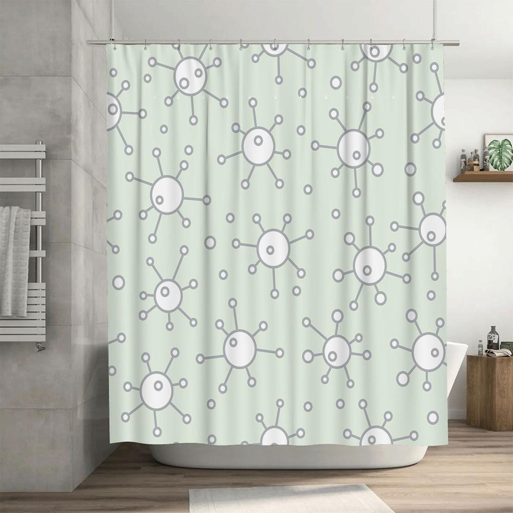 Abstract Molecular Structure Bath Shower Curtain Waterproof Decorative Home Accessories Mint Green White Colorful Design