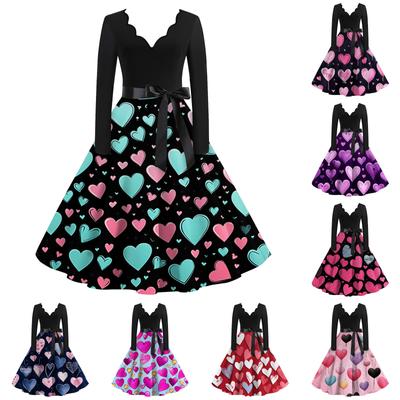 Damen Print Flare Kleid für Frauen Langarm Kleid Party Casual Kleider