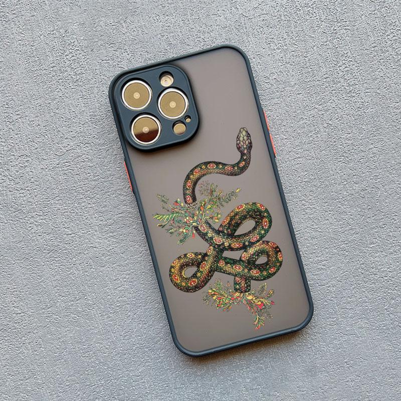 Snake Graphic Flower Phone Case For iPhone 13 Mini 12 11 Pro Max 16 15 14 Pro Max XS XR X 7 8 Plus SE2 Shockproof Matte Covers