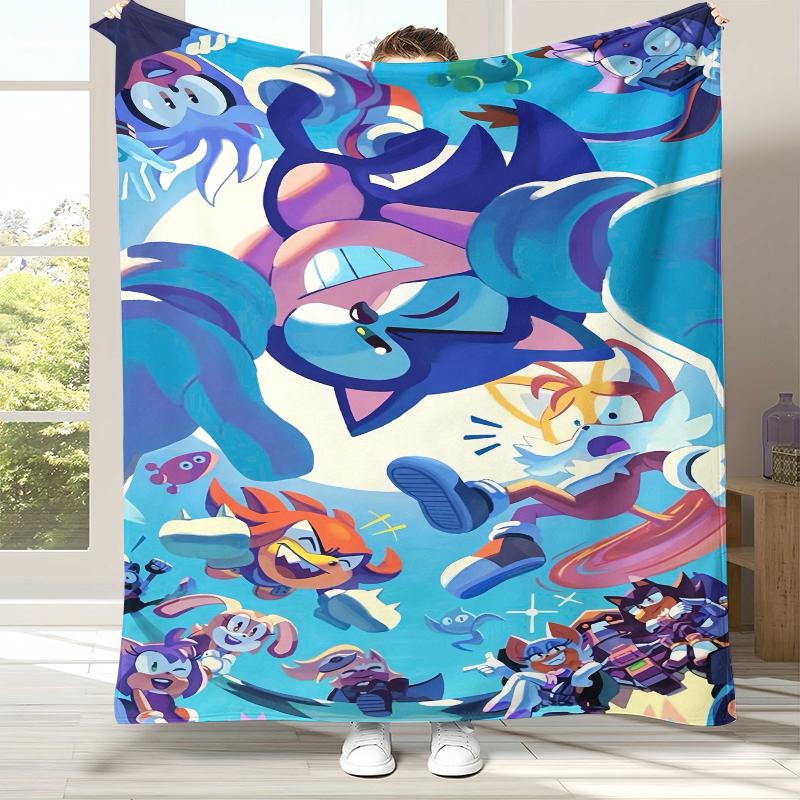 Retro S-Sonic Cartoon Game Flannel Blanket,Ultra Soft Warm Plush Throw for Home Bedroom Bed Sofa Cover Camping Picnic Gift