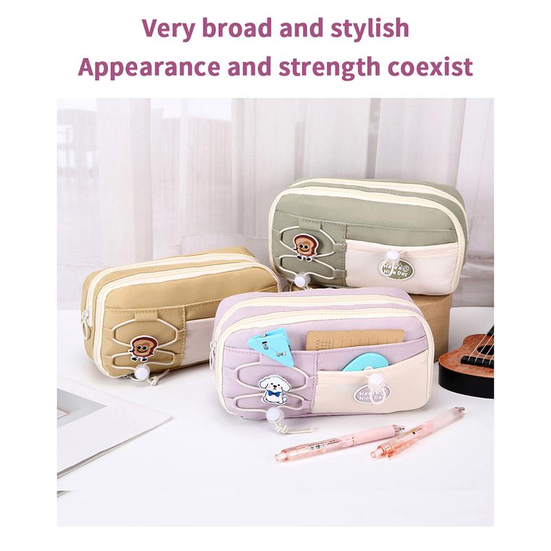 Simple Large Capacity Student Pencil Case Multi-Layer Flip Style Cute Pencil Pouch Ins Canvas Gel Pen Organizer Kids