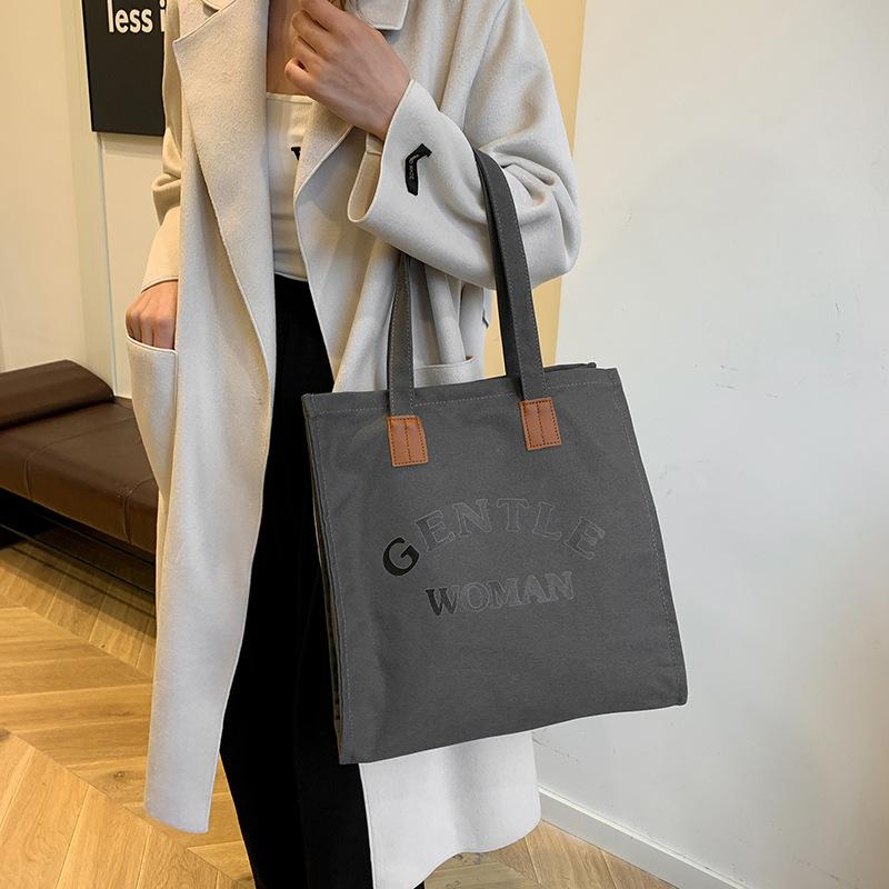 Large capacity canvas bag women's 2025 autumn and winter casual fashion shoulder bag alphabet commuter class tote bag