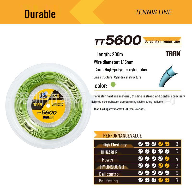 TAAN TT8600 Hexagonal Polyester Tennis String - 200m Reel for Control, Spin, and Power