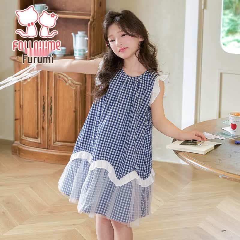 Girls' Sweet Plaid Vest Princess Dress
