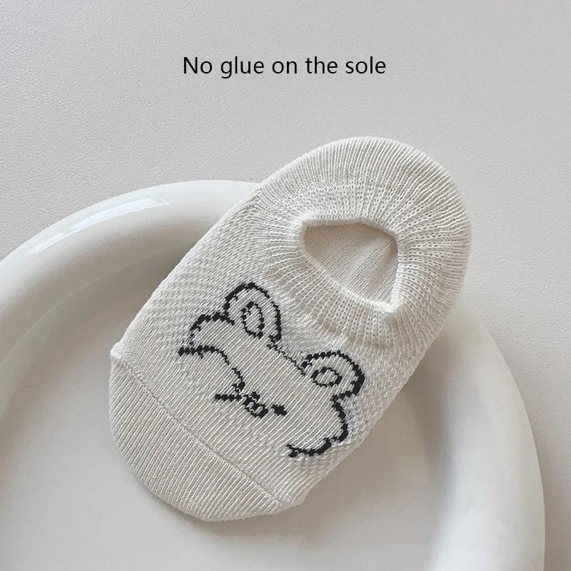 Baby Spring Boat Socks Children White Color Cotton Breathable Short Socks Cartoon Animal Print Anti-slip Floor Socks for Newborn