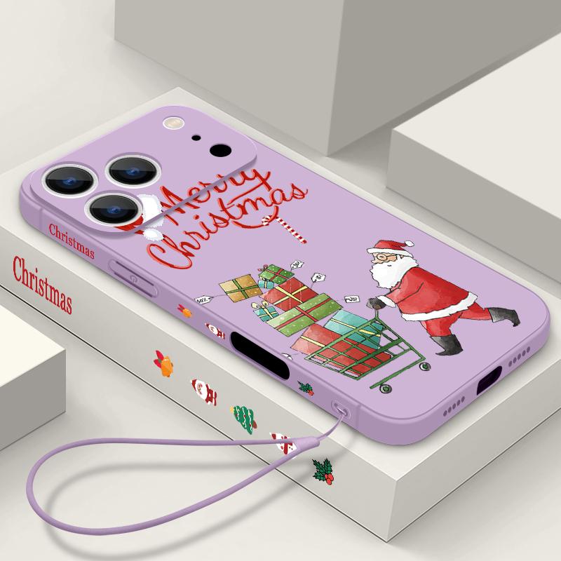 Cute Santa Claus Pattern TPU Soft Silicone Case For iPhone 17 Pro Max 16E 16 15 14 13 Pro Max 12 Pro 11 Shockproof With Lanyard Phone Cover Fundas