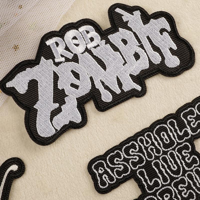 Embroidery Logo English Letter Badge Logo Clothing Accessories Down Jacket Patch Sticker Black Adhesive-backed Embroidery Cloth Sticker