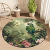 Tropical Parrot Round Rug with Lush Greenery Print Soft Flannel Carpet for Nature Enthusiasts Home Decor Floor Mat