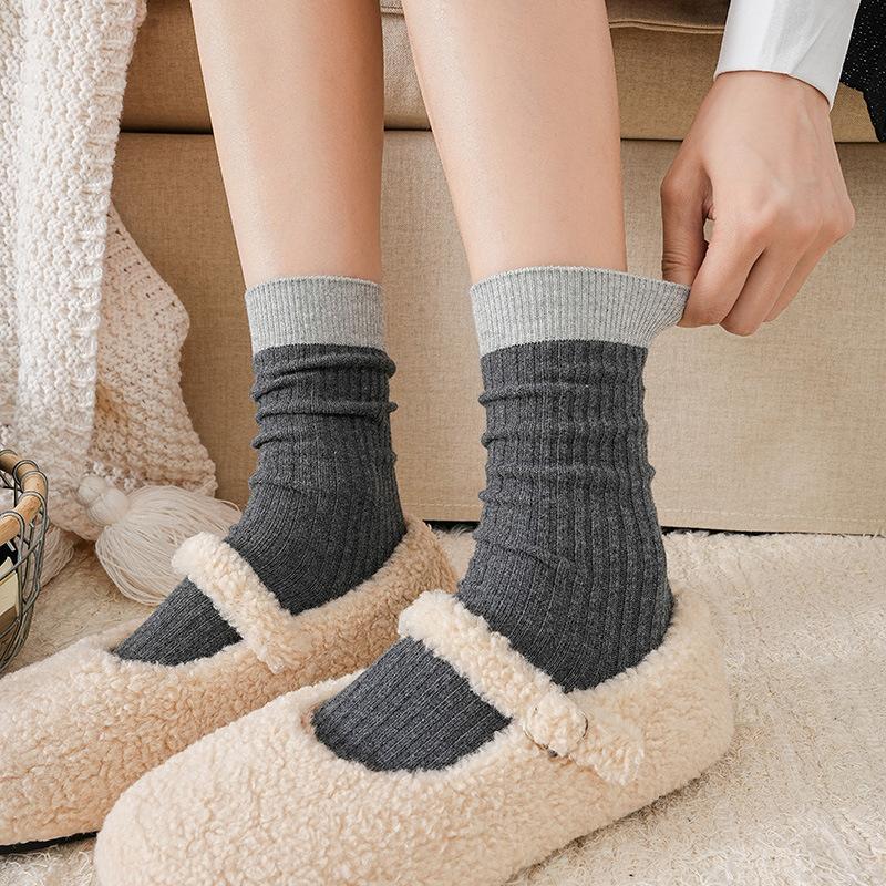 Retro Contrasting Socks Pure Cotton Tube Socks Season Dongdaemun Internet Celebrity Double Needle Boneless Pile Socks