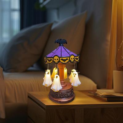 Ghostly Carousel Night Light Halloween Light Up Ghost Night Lamp Festive Atmosphere Spooky Lamp Decor for Bedroom