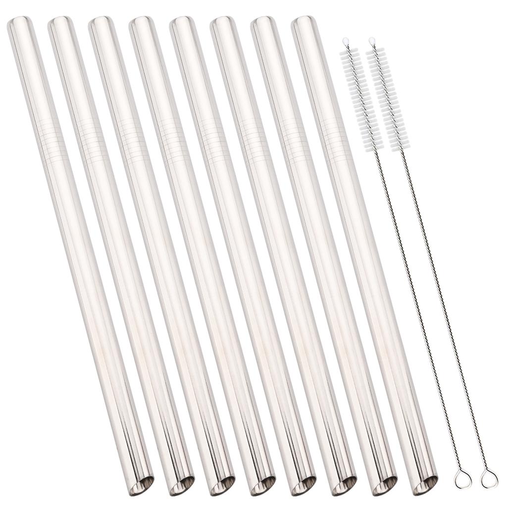 8pcs Sharp Wide 12mm Stainless Steel Straw Fruit Juice Milkshake Cocktail Pearl Milk Tea Drinking Straw Set Home Bar Accessories