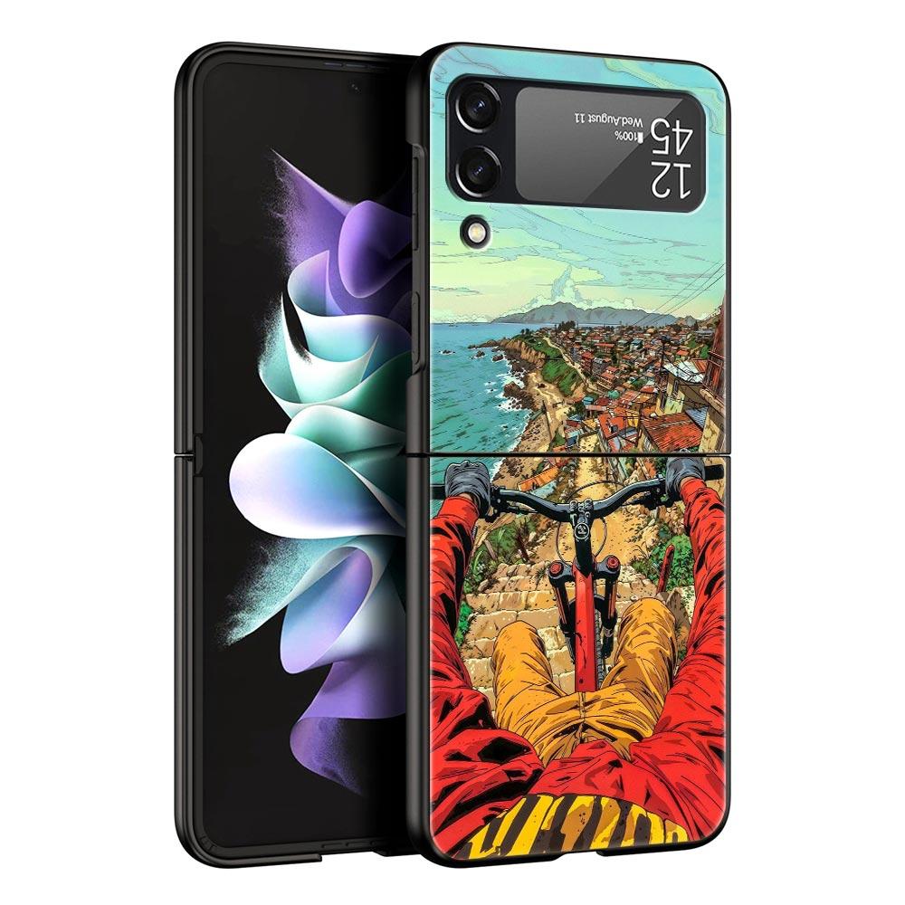 Hard PC Phone Case For Samsung Galaxy Z Flip 7 6 5 4 Black Cover For Galaxy Z Flip 3 Foldable Shockproof Autumu Bike Cycling Bag