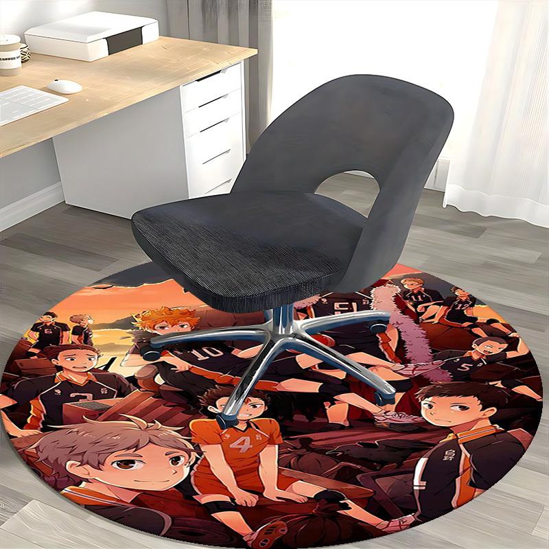 1pc Haikyuu Karasuno High Volleyball Team Round Carpet, Office Chair Mat, Non-Slip Rug, Seasonal Gift, Suitable for Home Decor, Living Room