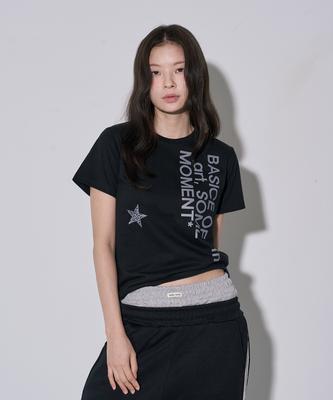 5OML Star Leopard Lettering Short Sleeve T-Shirt Black