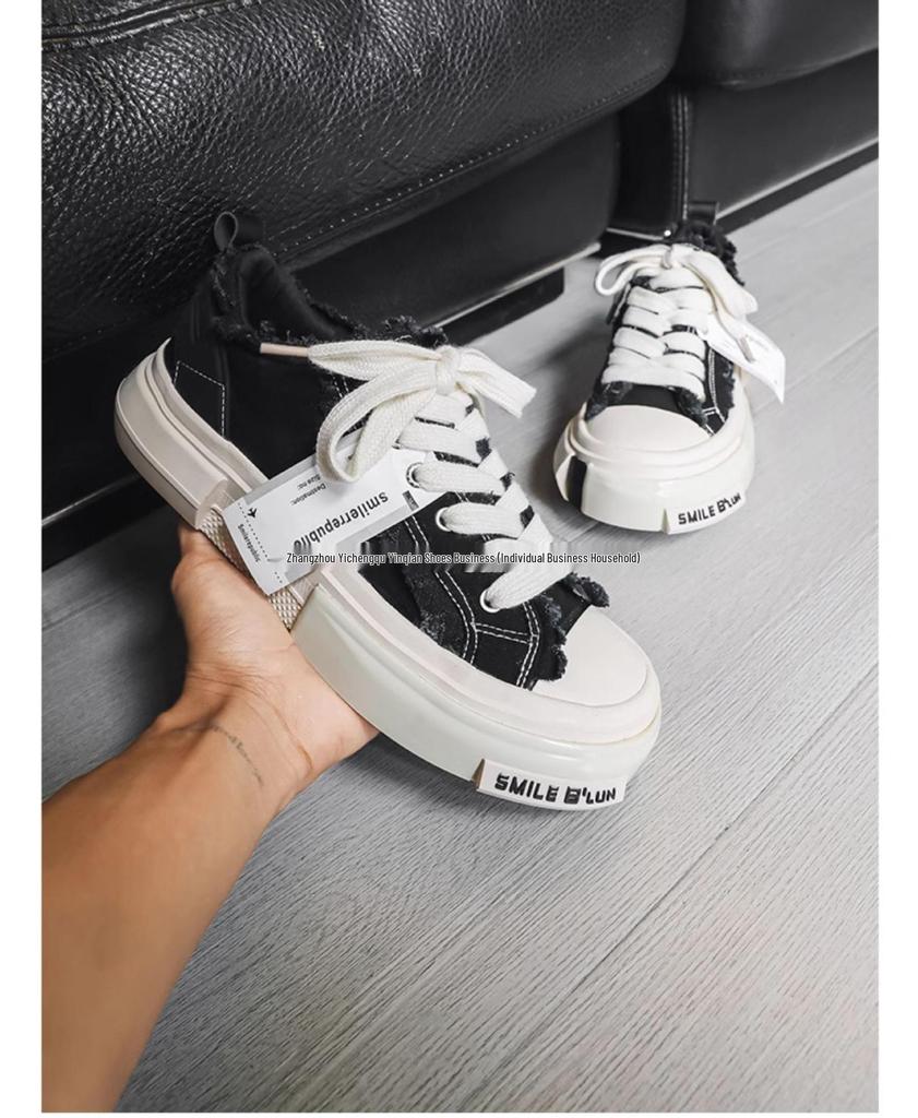 Herren Schwarze Sommer Canvas Plateau Sneaker: Atmungsaktive, höhenerhöhende, lässige Schuhe im amerikanischen Stil für Studenten