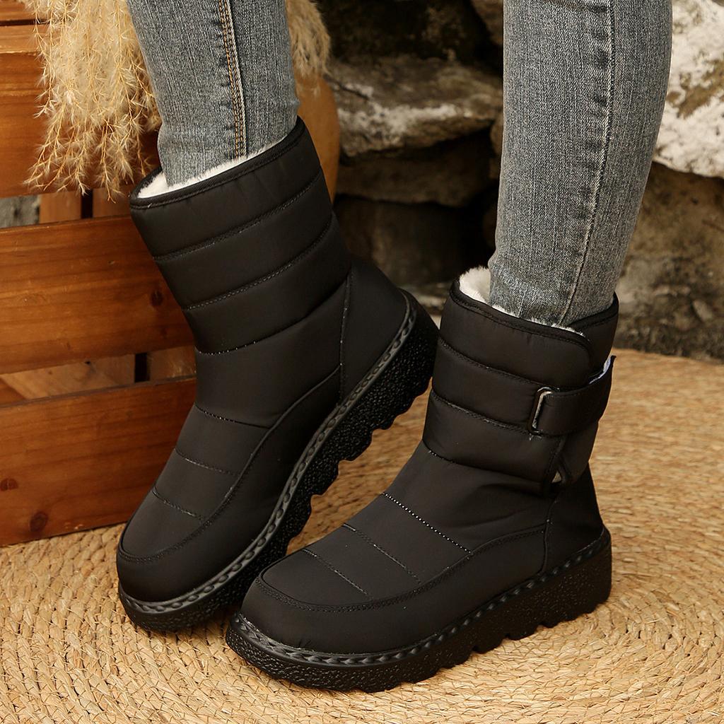 Women's Large Size Soft Sole Winter Warm Anti-slip Fur One Snow Boots Padded Lined Ankle Boots Waterproof Outdoor Sports Mid Calf Cotton Boots