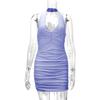 Women's V-neck Halter Backless Shoulder Sexy Simple Pleated Dress