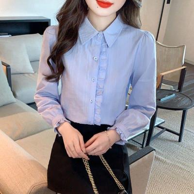 2024 Women's Fashion Pure Cotton Polo Collar Long Sleeve Shirt - Versatile & Stylish for Spring and Autumn