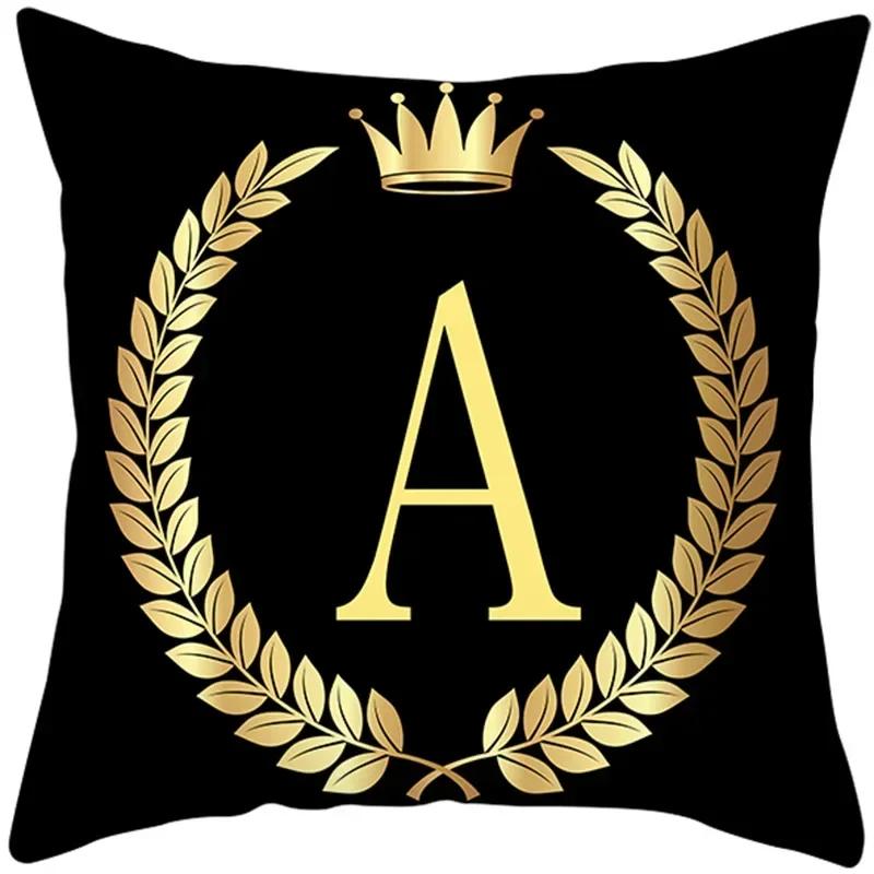 2piece 45x45cm Black Gold Letter Fleece Printed Pillow Cover Crown Sofa Cushion Cover Home Furnishings Pillowcase Without Core