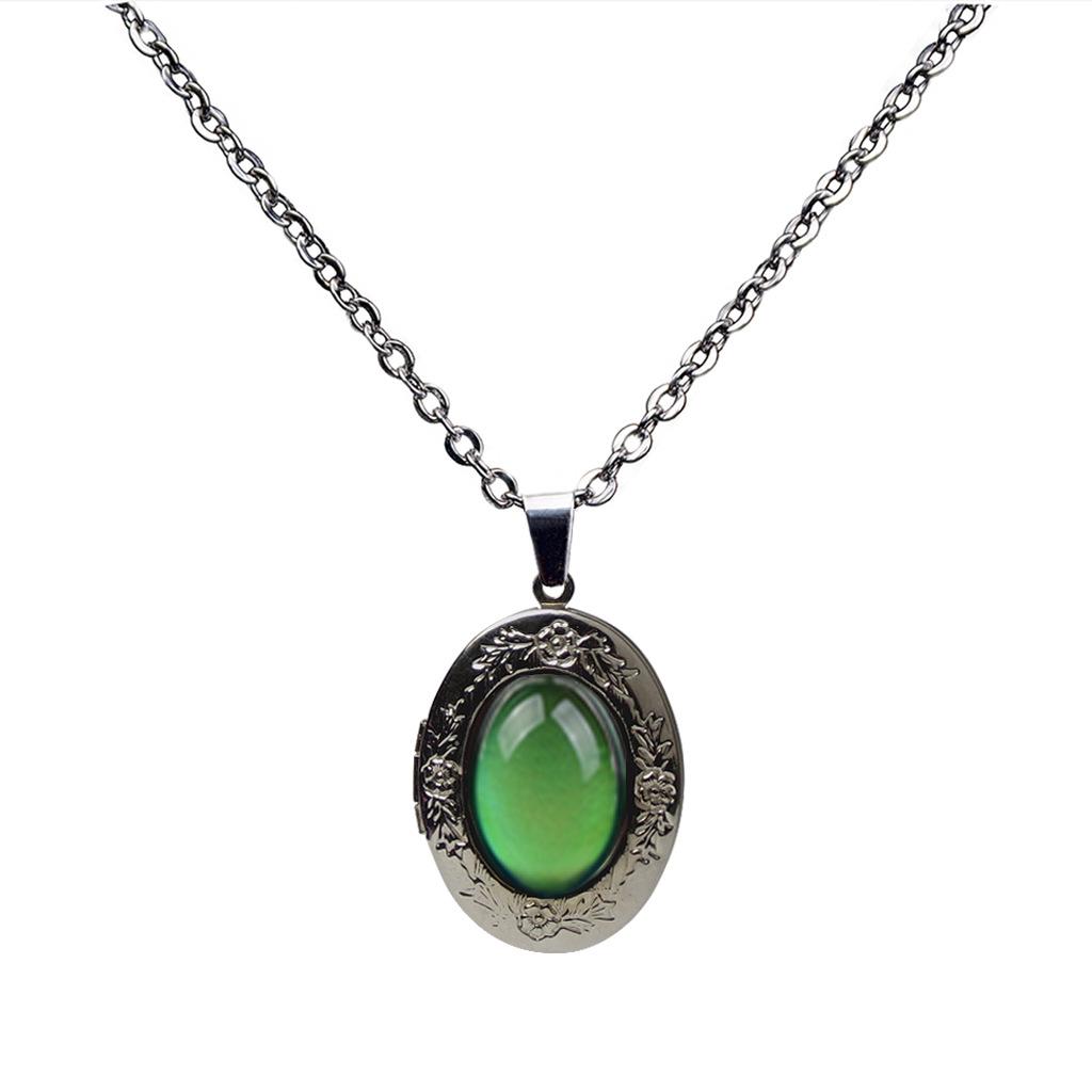 Cool Temperature Oval Locket Pendant Mood Changing Necklace Emotion Color change Jewelry for Men Women Lovers Photo Frame Box