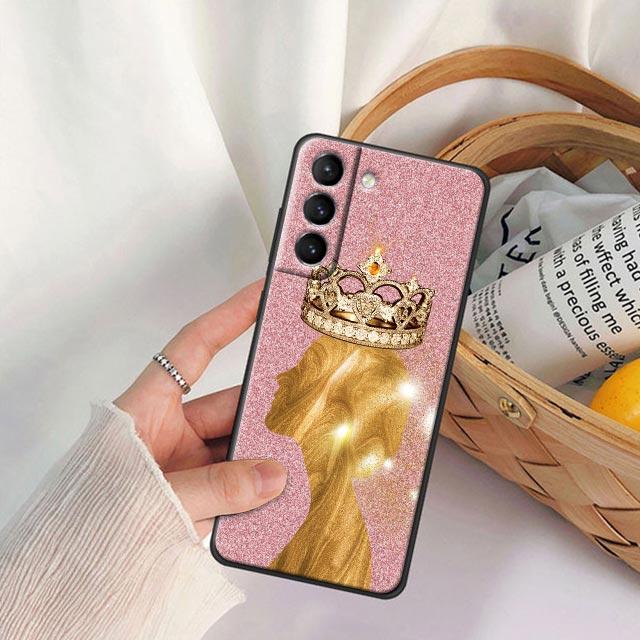 

Rose Gold Pink Princess Queen Phone Case For Samsung Galaxy S24 Ultra S23 5G S20 S21 FE S25 S22 Plus S24FE Case Black Soft Cover Samsung S22 5G