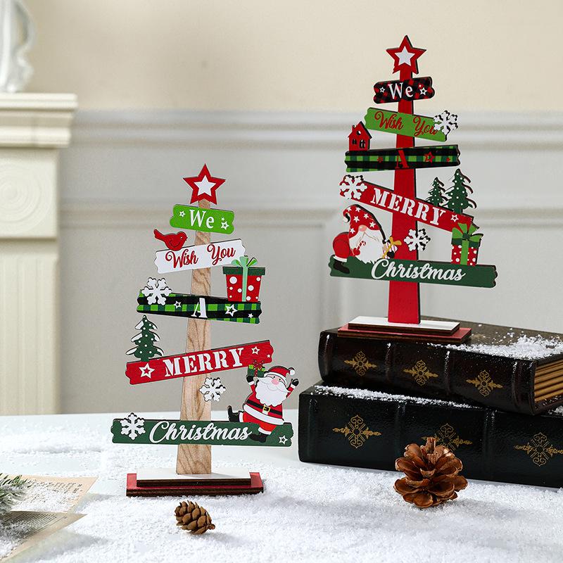 Christmas Tree-Shaped Wooden Letter Sign: Creative Desktop Decoration