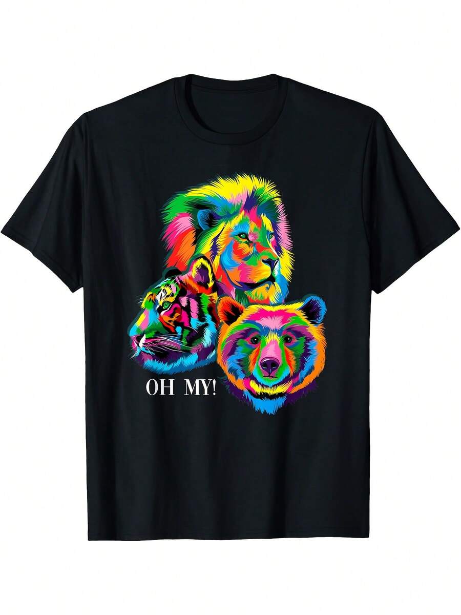 Unisex s Wildlife Graphic T-Shirt - Neon Animal Print T-Shirt With Lio XXXL