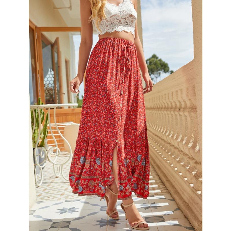 

YYFS женские винтажные богемные повседневные летние весенние юбки XL красный