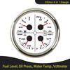 Universal 4 In 1 Multi-function 85mm Gauge 0-80Psi Oil Pressure Fuel Level 100-250℉ Water Temp 8-16V Voltmeter Red Backlight
