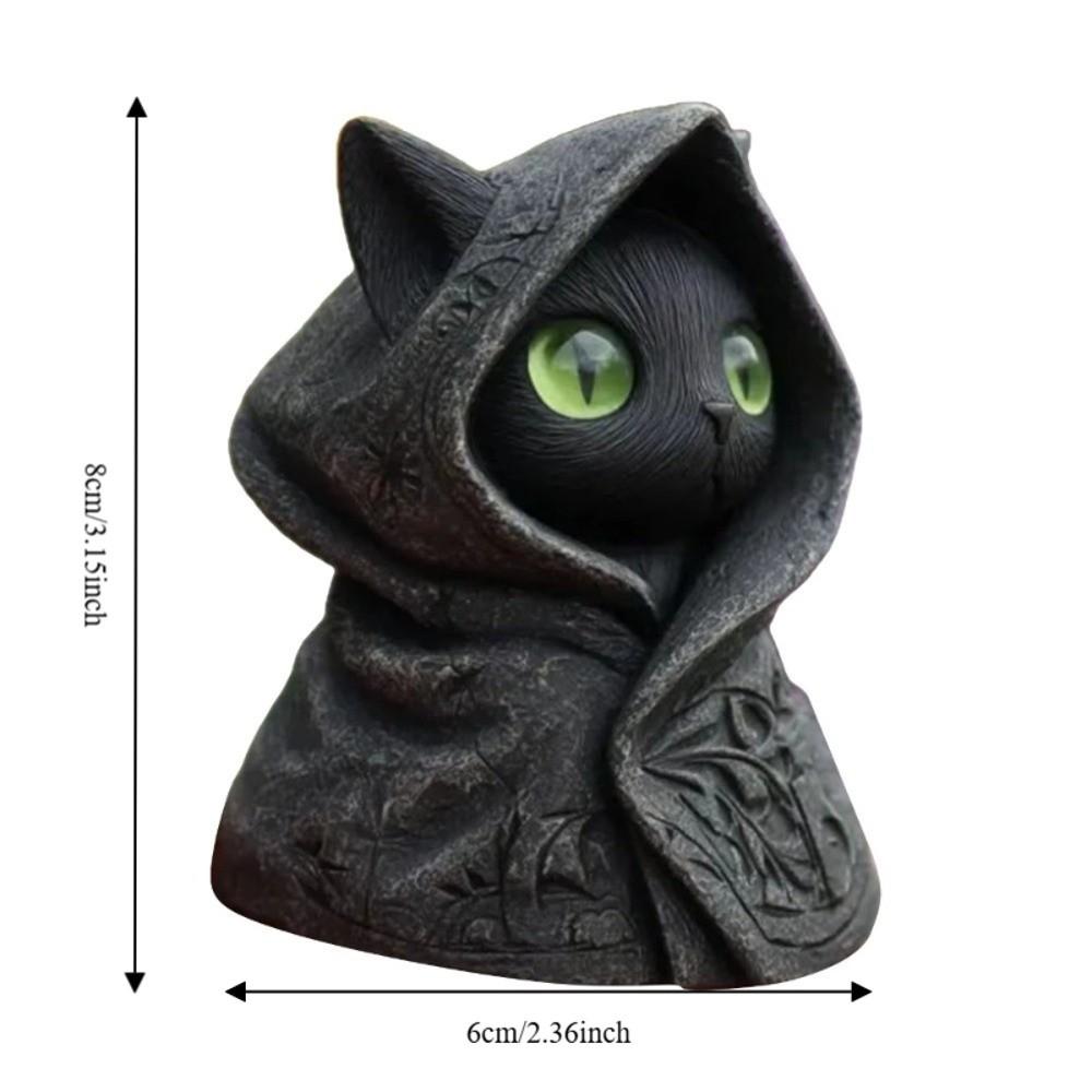 Cat Decor Figurines 3D Printed Cat Sculpture Decoration Gothic Mystical Cat Statue Hooded Cloak Cat Ornaments Home Decor