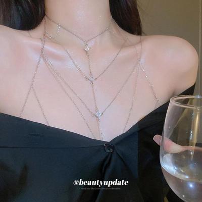 Collana Geometrica Multi-Strato in Zircone - Stile Freddo di Nicchia con Elegante Fascino Europeo & Americano