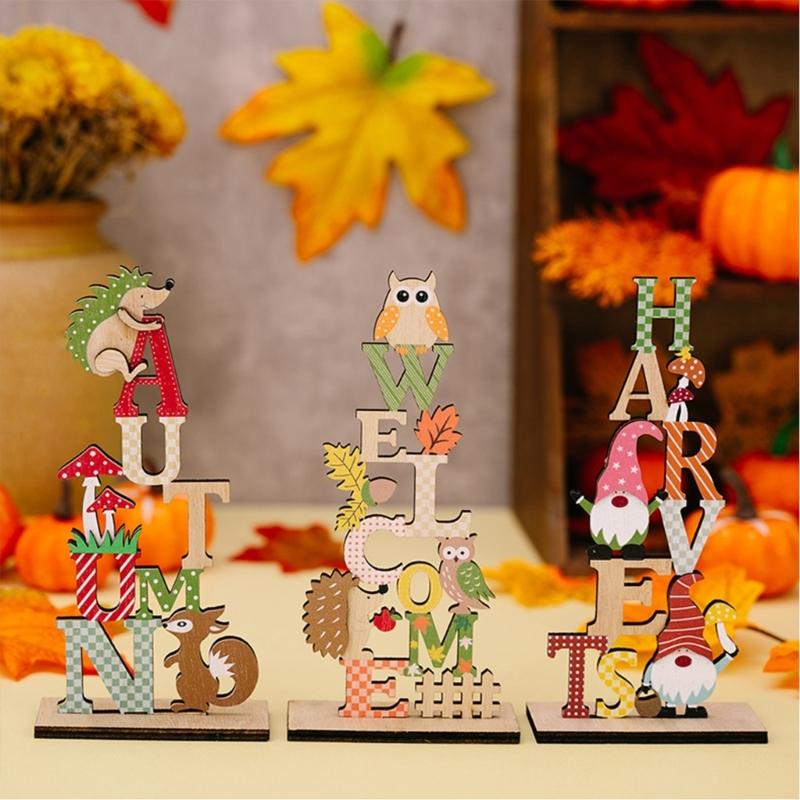Wood Autumn Signs for Thanksgiving Mantelpiece Embellishments for Autumn Home Garden Decors