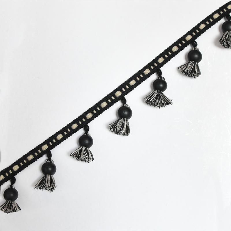 

1/2/3 Meter Wood Beaded Tassel Trim Cotton Fringe Lace Trimming Pom Pom Ribbon For Sewing Lampshade Curtain Accessorie 1M