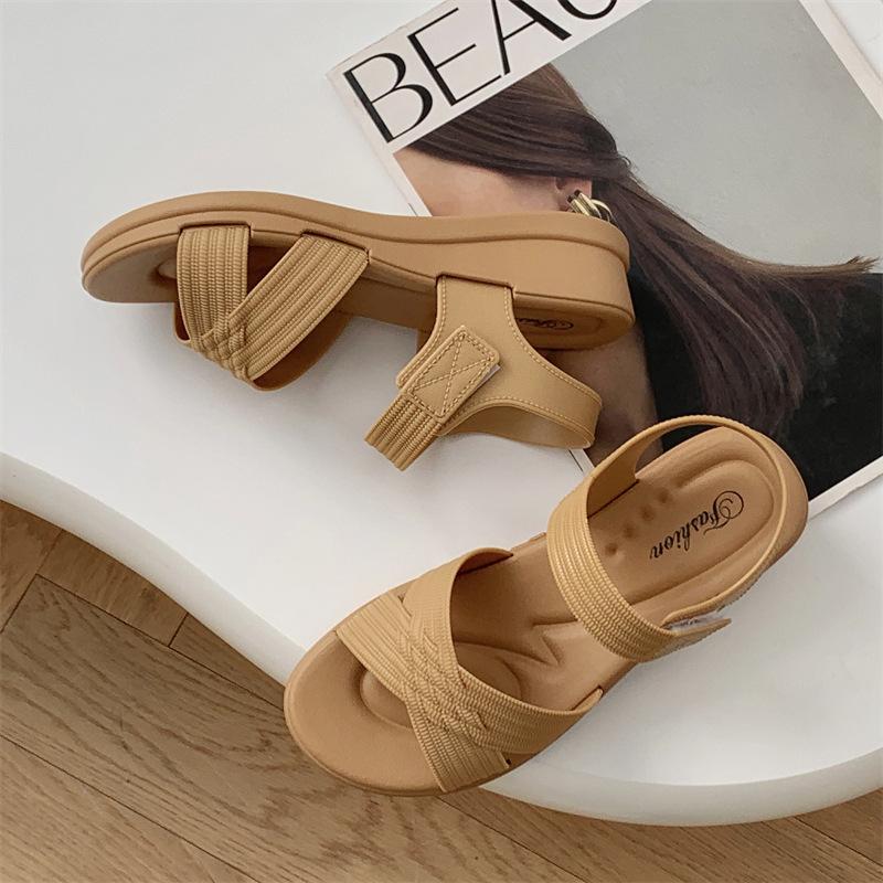 

New fashionable solid color cross-strap sandals summer women s platform beach women s shoes casual sandals 40-41 хаки
