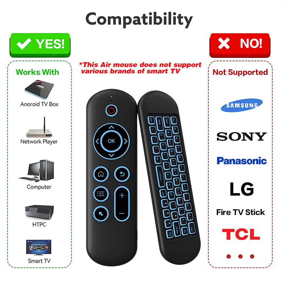 MRSVI Air Mouse Fernbedienung M5 Kabellos 2.4G & Bluetooth Mit 7 Farben Hintergrundbeleuchtung Gyroskop Tastatur für Smart Android TV Box, PC