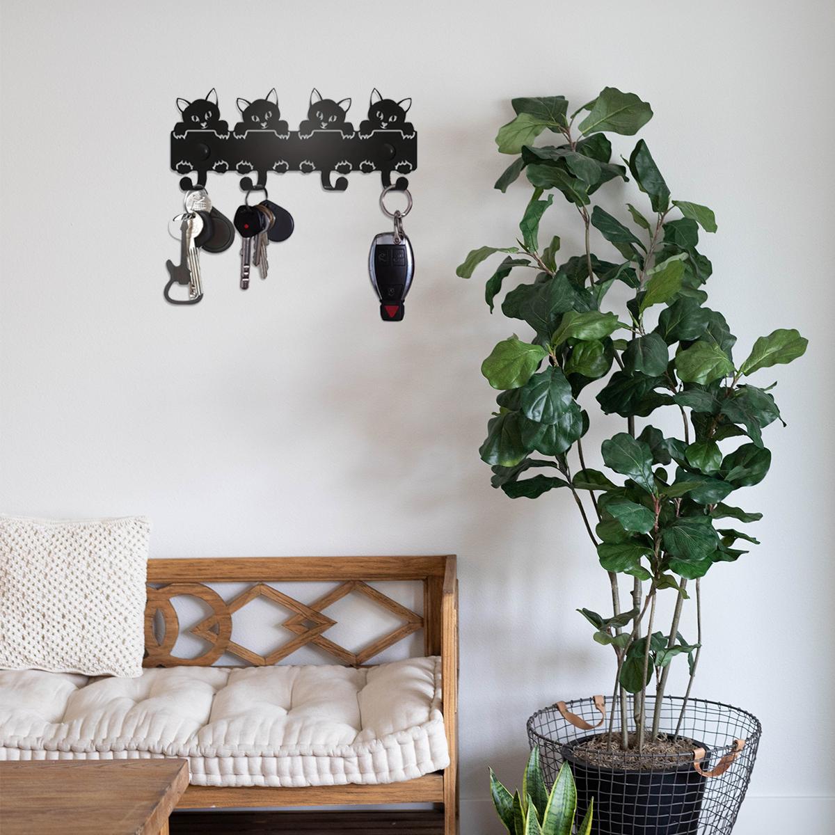1 шт. Черный металлический держатель для ключей с изображением кошек — фото 5