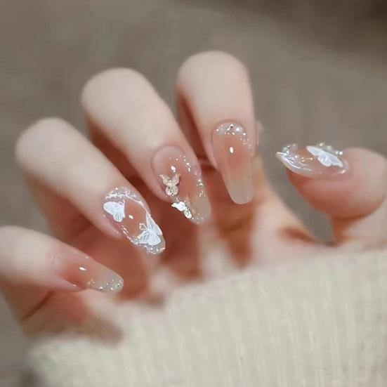 

1 комплект DIY ногтей высокое полное покрытие искусственный блеск устойчивый к выцветанию наращивание ногтей трехмерная бабочка ЛОЖЬ