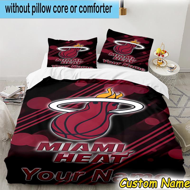 3pcs Custom Name Heat Miami Team Spirit Bedding Set Includes 1 Duvet Cover & 2 Pillowcases for All Seasons Dormitory Home Decor Christmas gifts