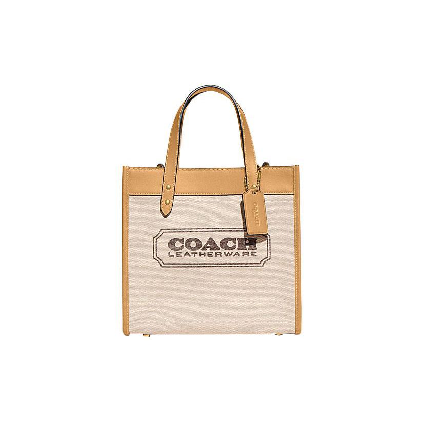 

Coach Field 22 Logo Badge Quilted Snap Fabric And Leather Tote Bag Women tote bags Khaki CH740-B4VPJ Basic Set (Bag+Dust Bag)