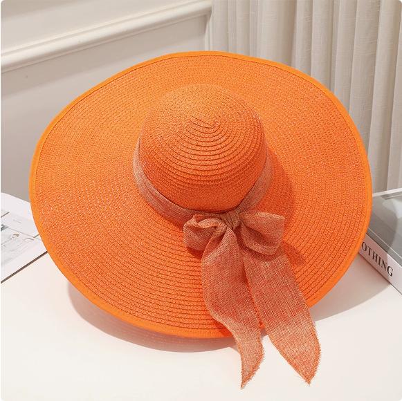 Cappello da Sole Estivo a Tesa Larga per la Spiaggia all'Aperto Moda Bordo Larga Pieghevole Cappello da Sole da Donna Colore Unito Decorazione Fiocco Cappello a Cilindro