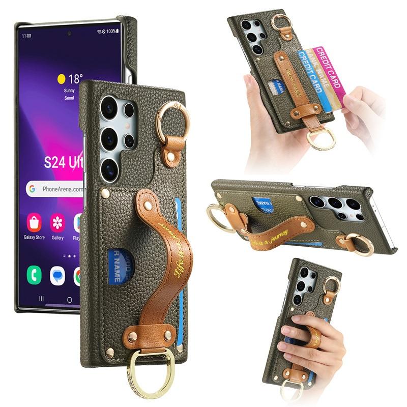 Luxury Wrist Strap Wallet Leather Case for Samsung Galaxy S25 S24 S23 S22 S21 S20 Ultra Plus S23 FE S25 + Card Holder Back Cover