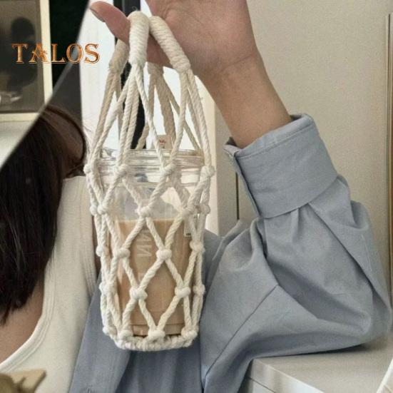 Bolsa bandolera tejida a mano para tazas, portavasos reutilizable tejido a mano, portavasos de té y café frío, fundas decorativas para vasos de agua