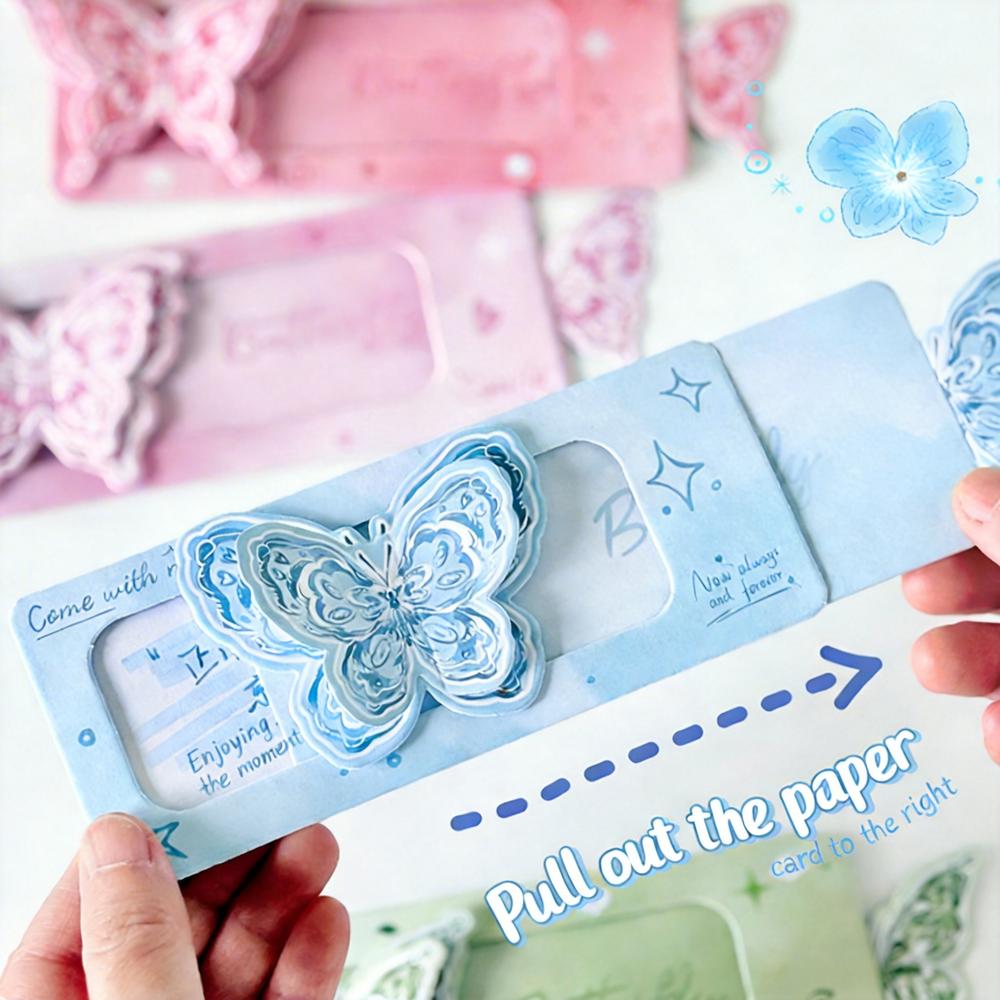 3D Butterfly Greeting Card Pull-Tab Surprise Letter with Envelope Birthday Card for Her Kawaii Cartoon Stationery Gift Bestie