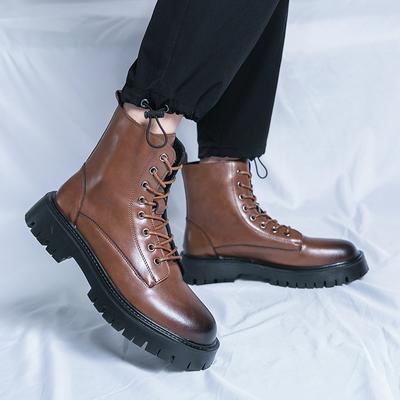 Modne Nowe Zimowe Buty Rycerskie Męskie Grube Podeszwy Wygodne Buty Robocze Luksusowa Marka Buty Rhubarb Wysokiej Jakości Skórzane Buty na Platformie