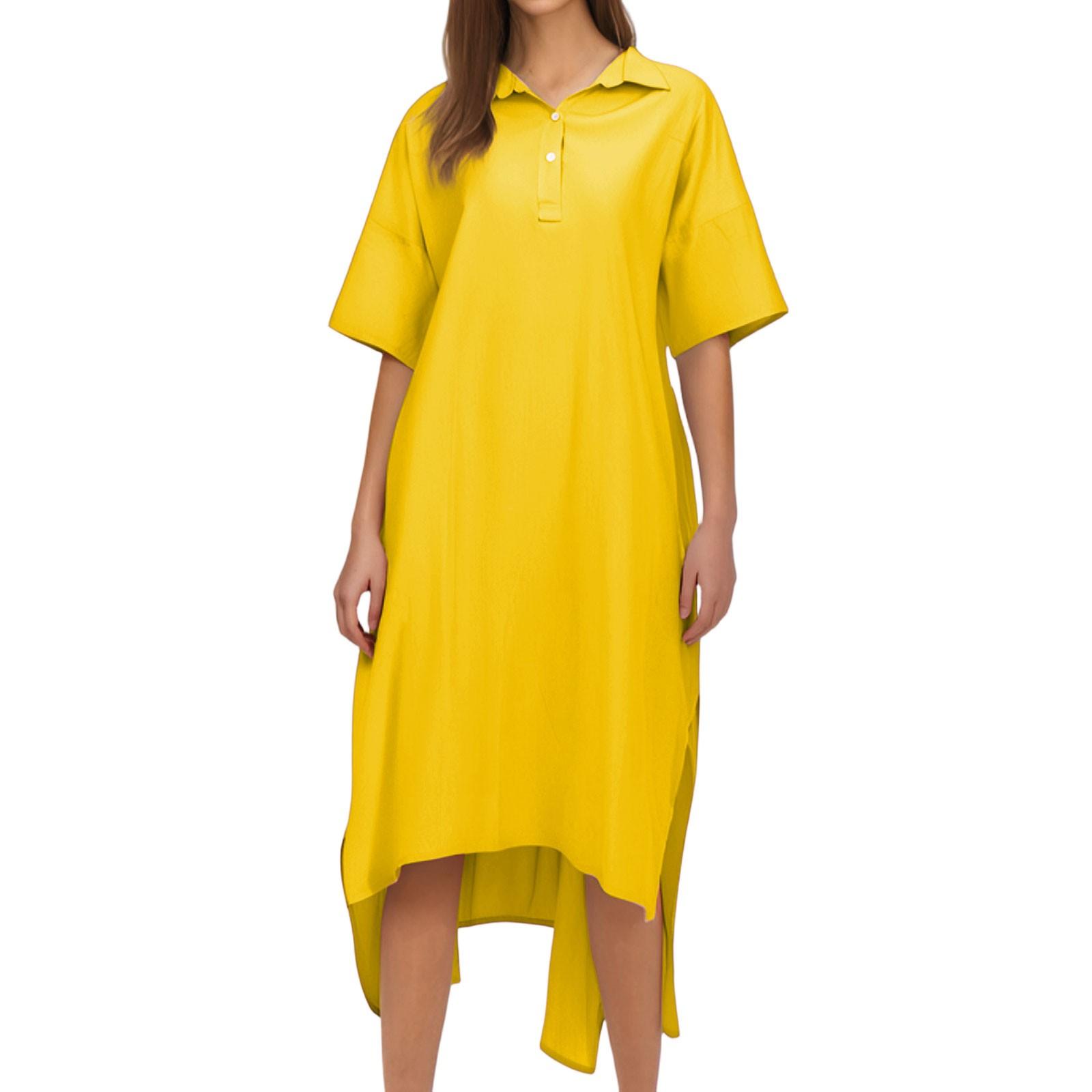 

Женское модное повседневное платье из хлопка и льна с однотонными пуговицами на лацканах XL жёлтый