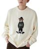 WEGO Animal Jacquard Knit Pullover Loose Men's Sweater, Unisex, Spring/Autumn/Winter, Fit, Casual, Large, Gift, White/Ivory