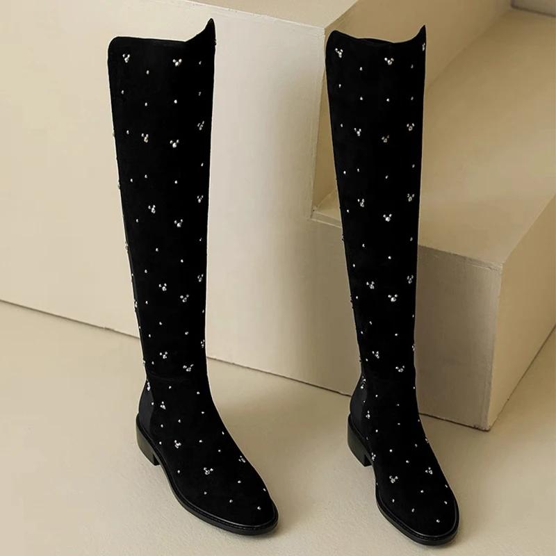 Crystal High Boots for Women Fashion Dress Heeled Shoes Winter Over The Knee Chelsea Botas 2025 New Casual Zapatillas De Mujer