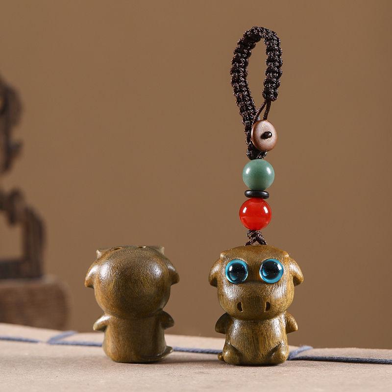 Auspicious Green Sandalwood Dragon Zodiac Cartoon Keychain & Universal Phone Lanyard