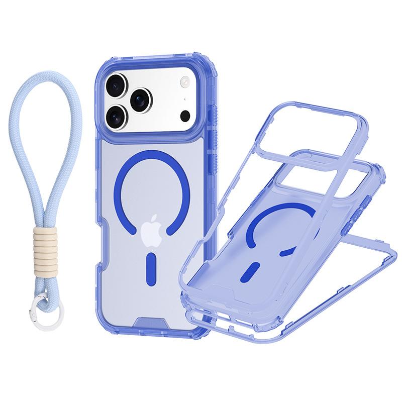 Pentru IP 17 Pro Max Husa de Telefon Magnetică Colorată 3-în-1 cu Textură de Piele și Curea